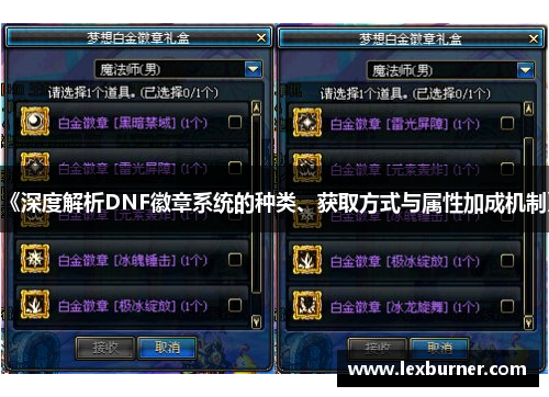《深度解析DNF徽章系统的种类、获取方式与属性加成机制》